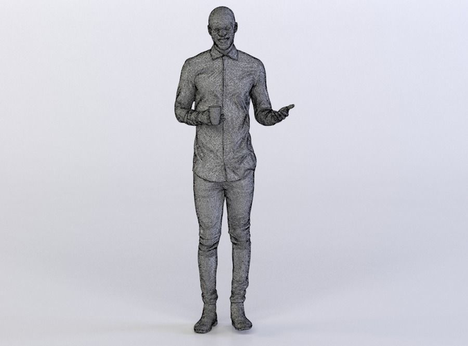 Man Andrew 0343 in Jeans and Shirts Smiling with a Coffee