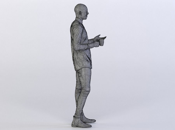 Man Andrew 0343 in Jeans and Shirts Smiling with a Coffee