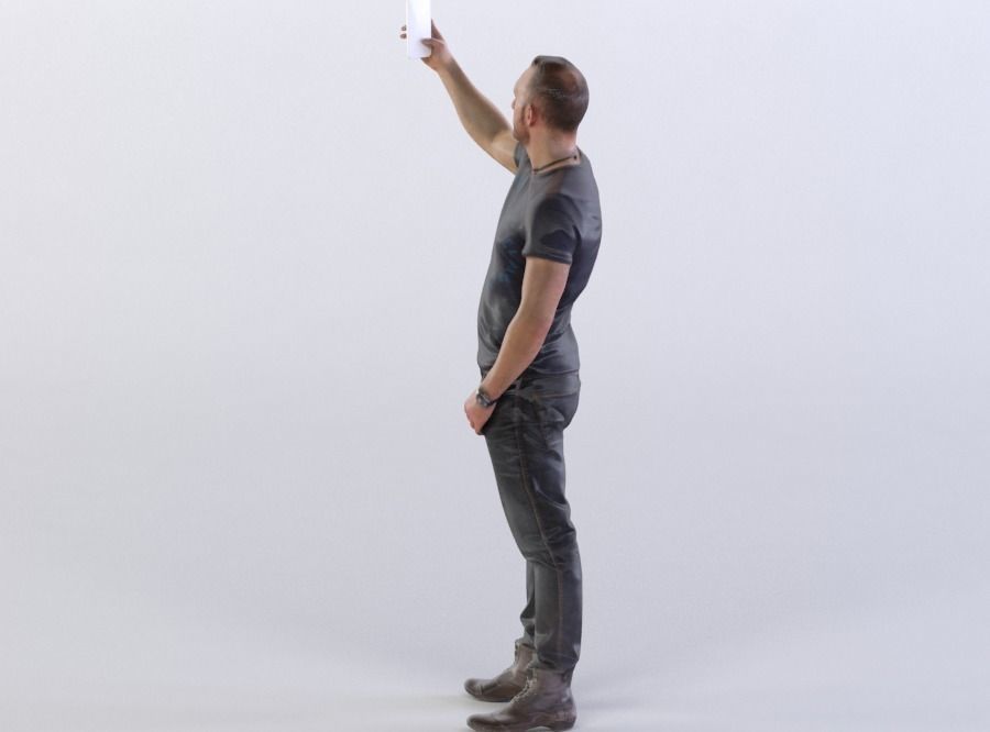 Man Pierre 0299 in Jeans and Shirt Taking a Selfie 3D model_1