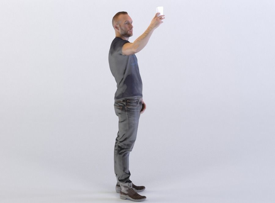Man Pierre 0299 in Jeans and Shirt Taking a Selfie 3D model_3