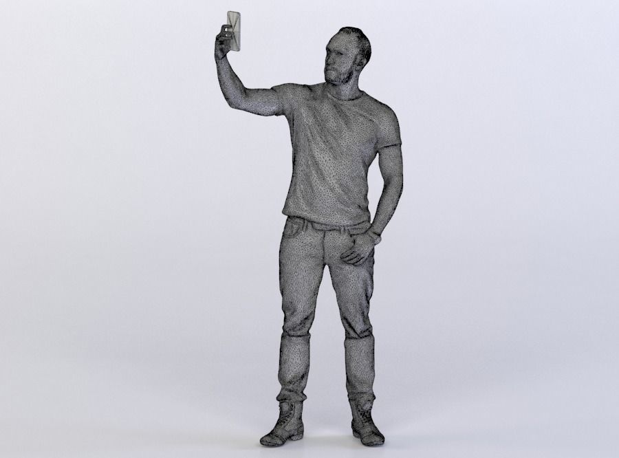 Man Pierre 0299 in Jeans and Shirt Taking a Selfie 3D model_4