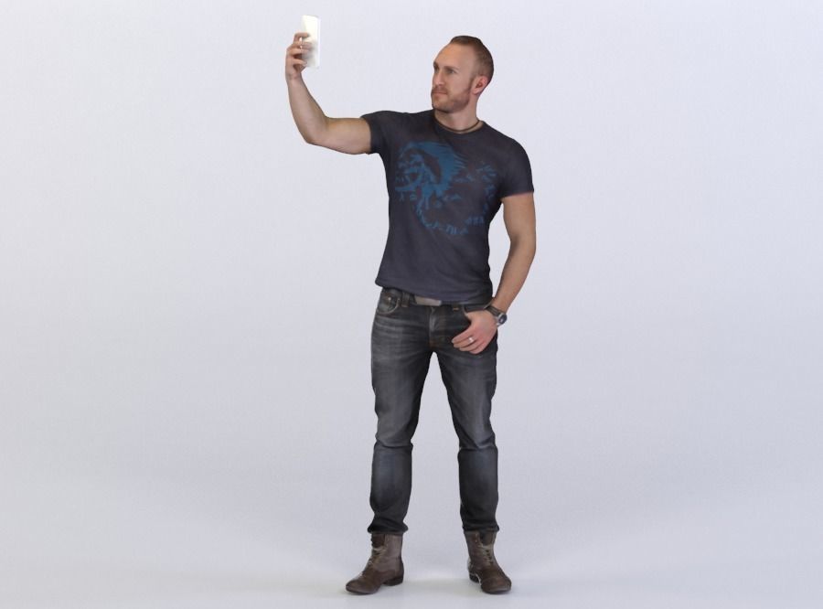 Man Pierre 0299 in Jeans and Shirt Taking a Selfie 3D model_0