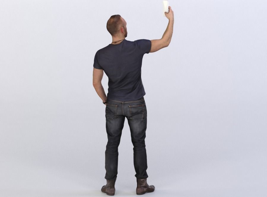 Man Pierre 0299 in Jeans and Shirt Taking a Selfie 3D model_2