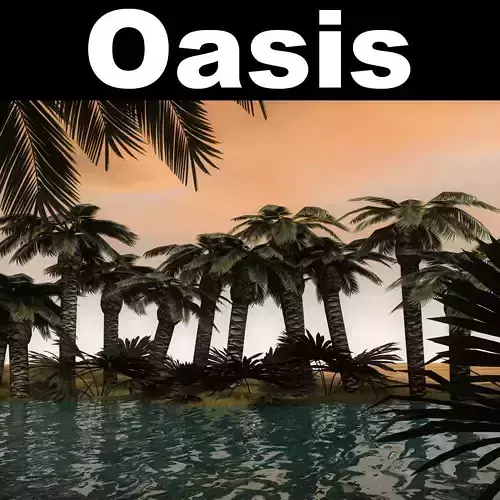 Low Poly oasis desert island with palm trees Low-poly 3D model