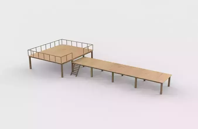 Wooden pier river dock  3D model 7