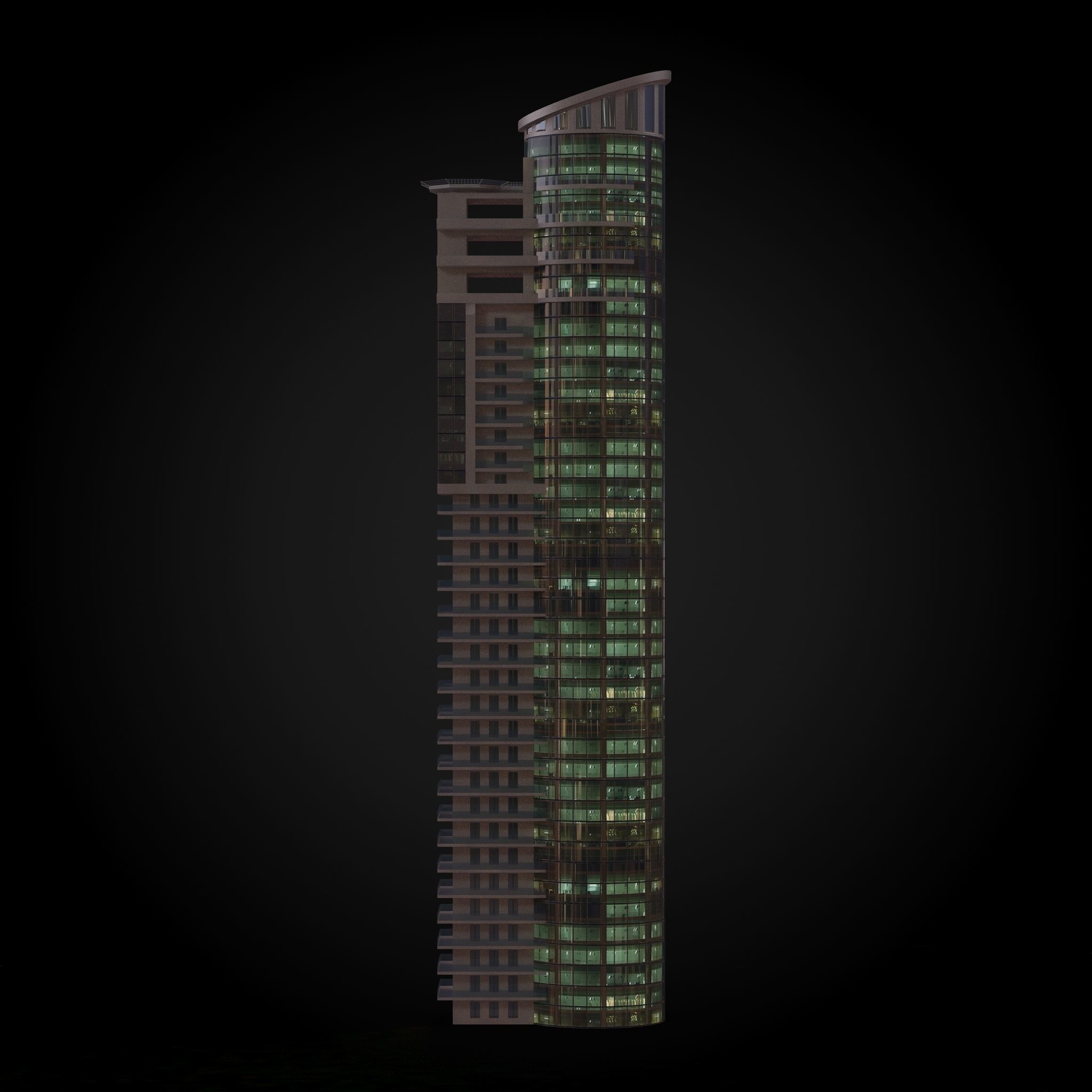 Skyscraper tall building Low-poly 3D model_11