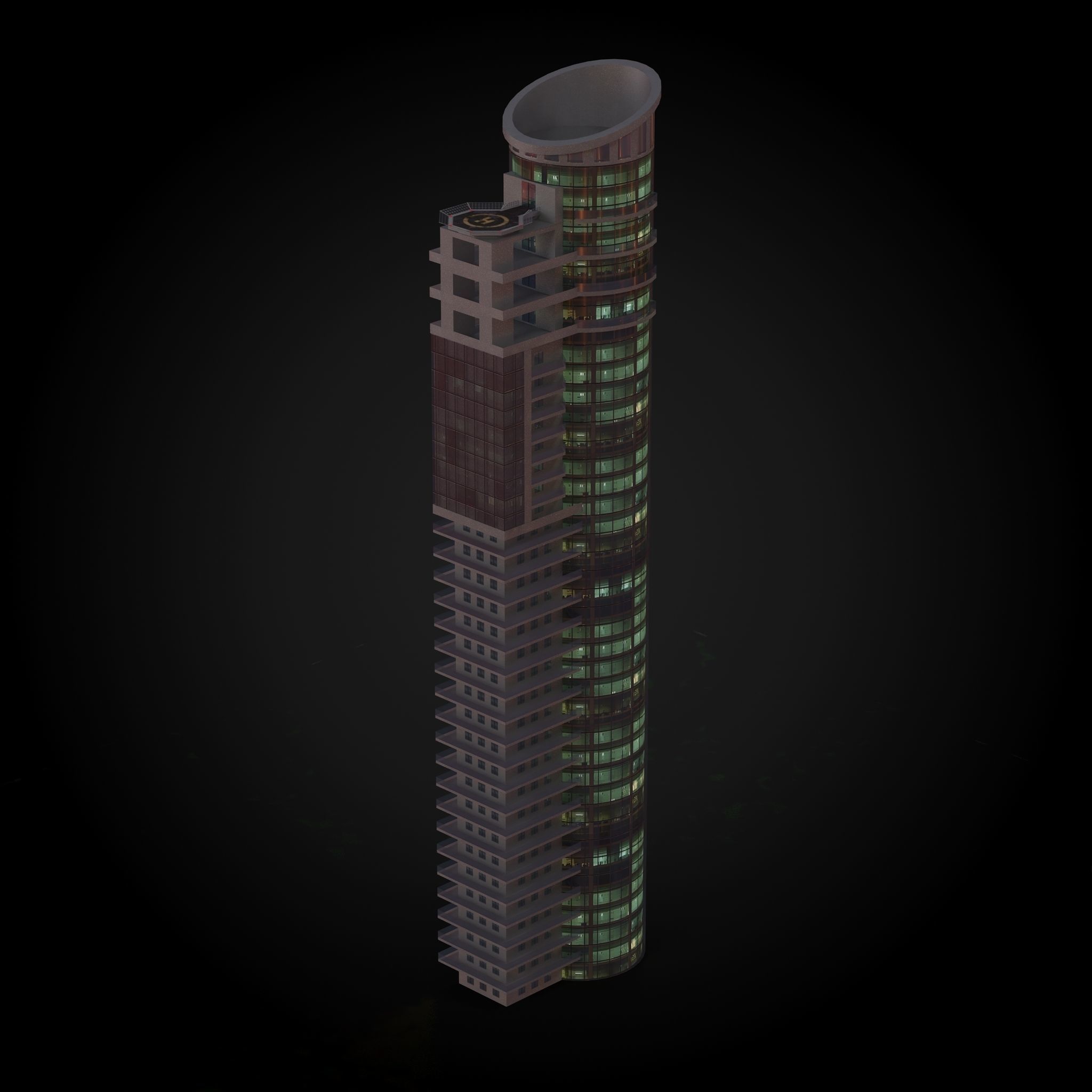 Skyscraper tall building Low-poly 3D model_10