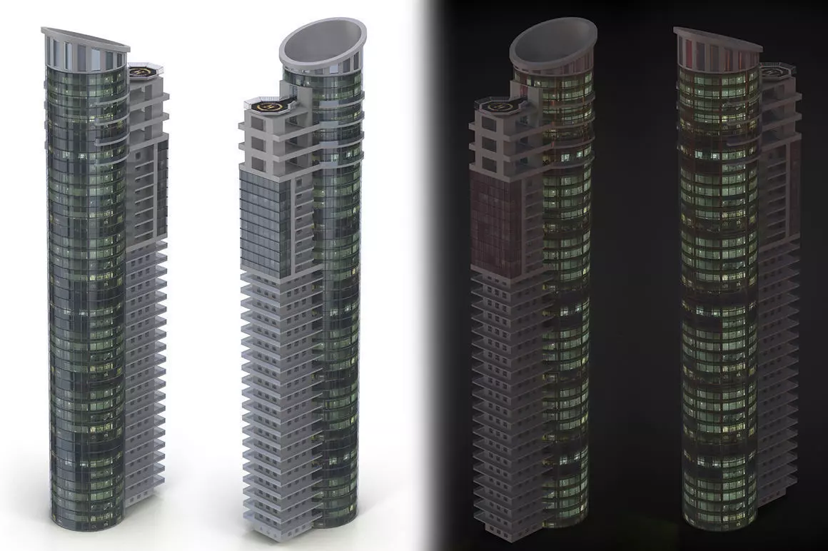 Skyscraper tall building Low-poly 3D model_0