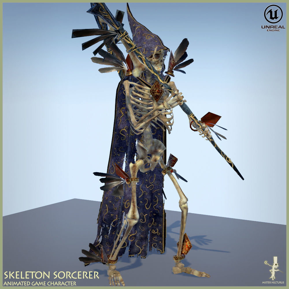 Skeleton Sorcerer Light Version Low-poly 3D model_11