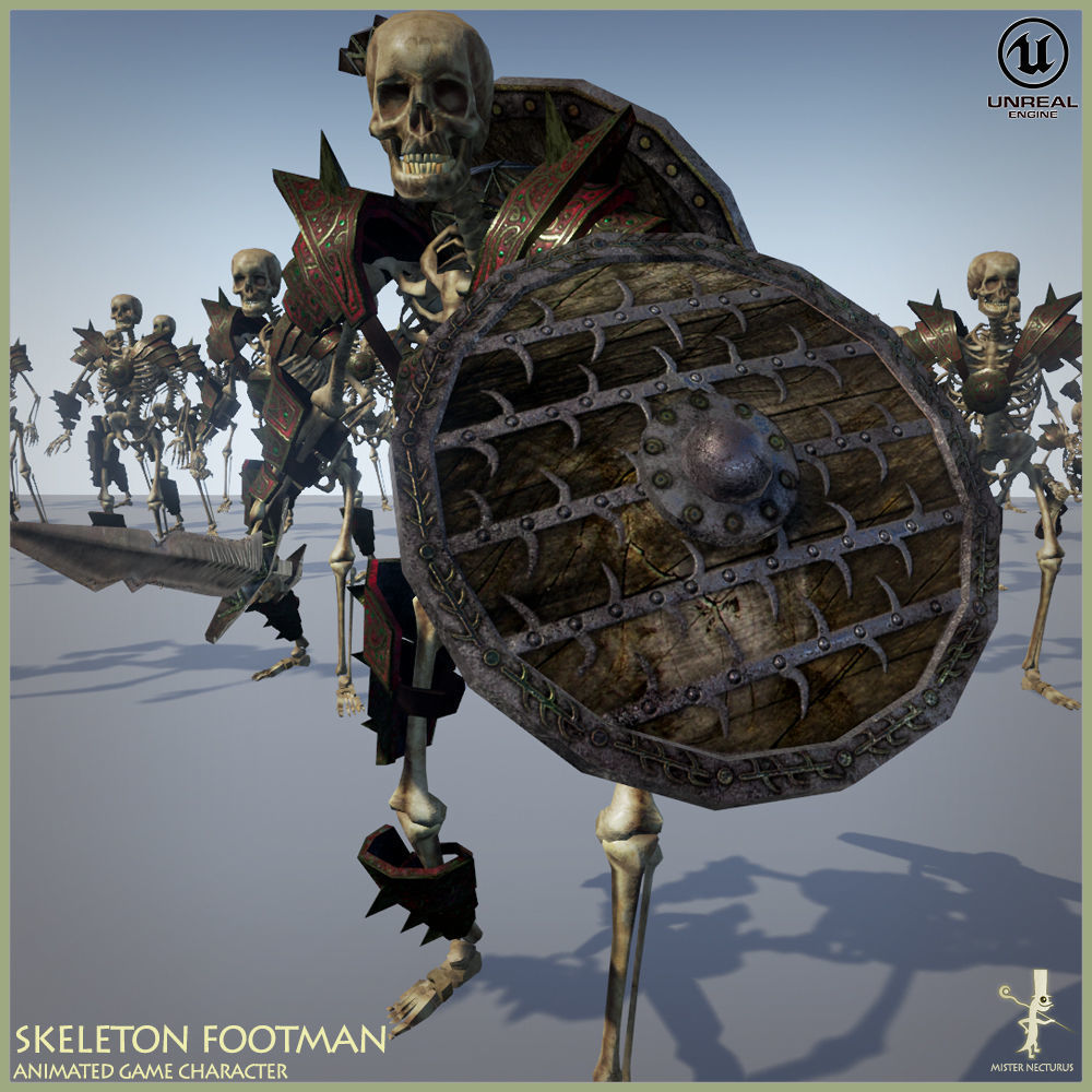 Skeleton Footman Light Version Low-poly 3D model_15