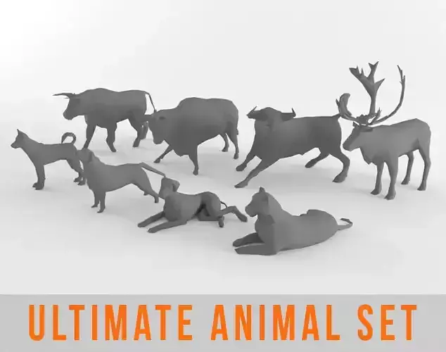 Ultimate Low Poly Animal Bundle Set Pack Bull Deer Dog Tiger