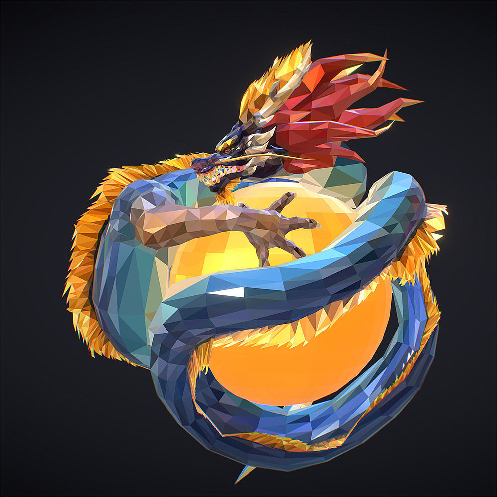 Blue Dragon Low Polygon Art Low-poly 3D model_3