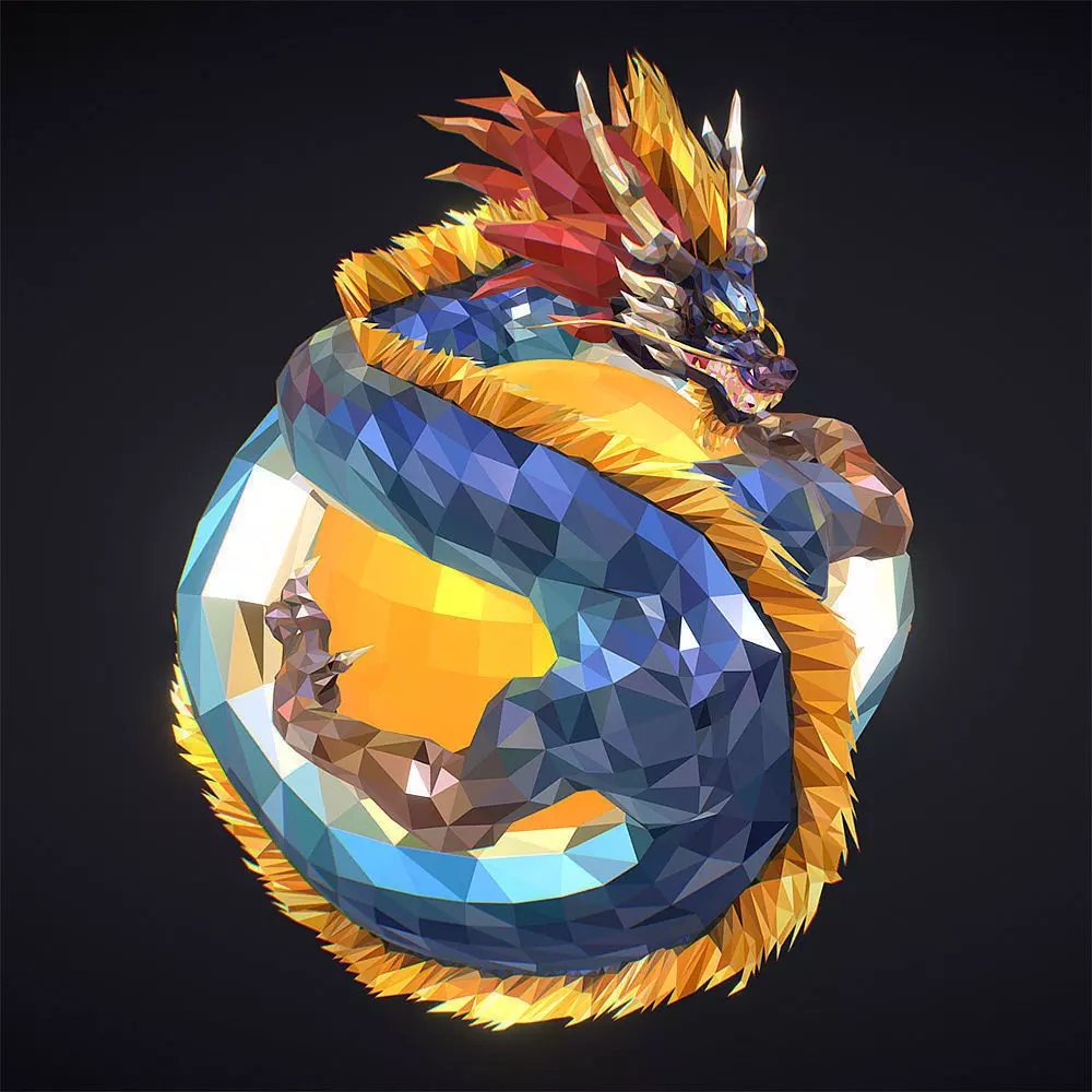 Blue Dragon Low Polygon Art Low-poly 3D model_0