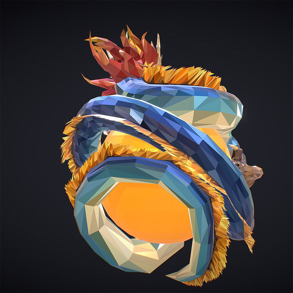 Blue Dragon Low Polygon Art Low-poly 3D model_6