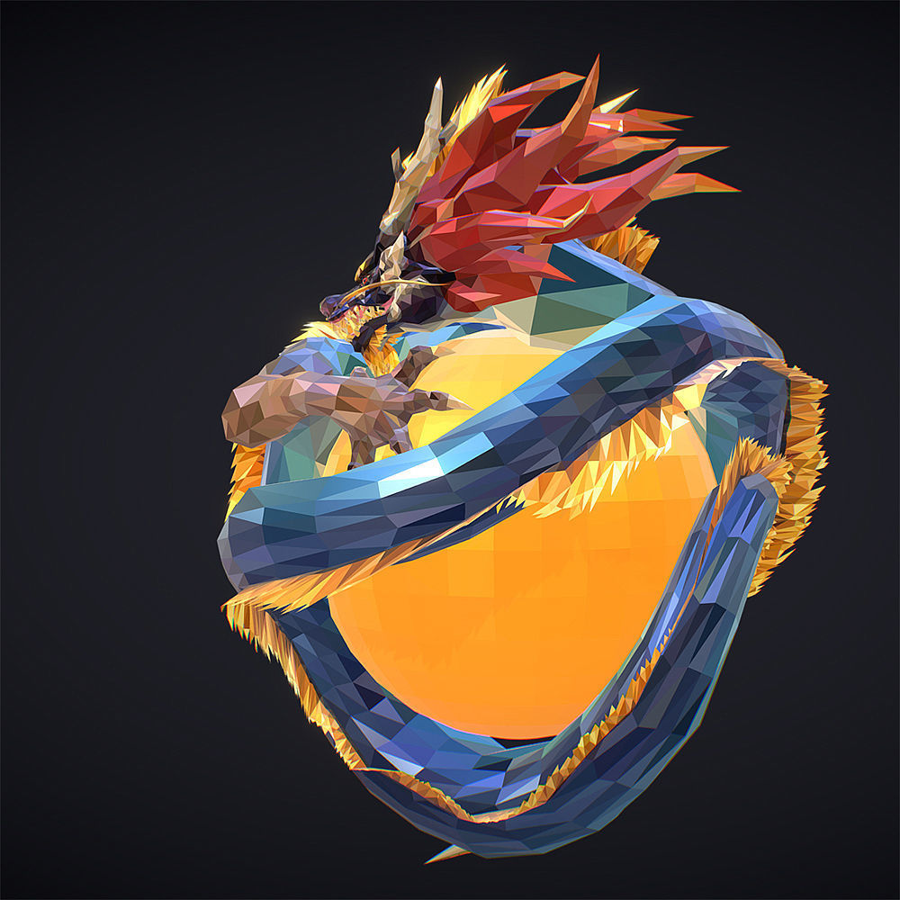 Blue Dragon Low Polygon Art Low-poly 3D model_4