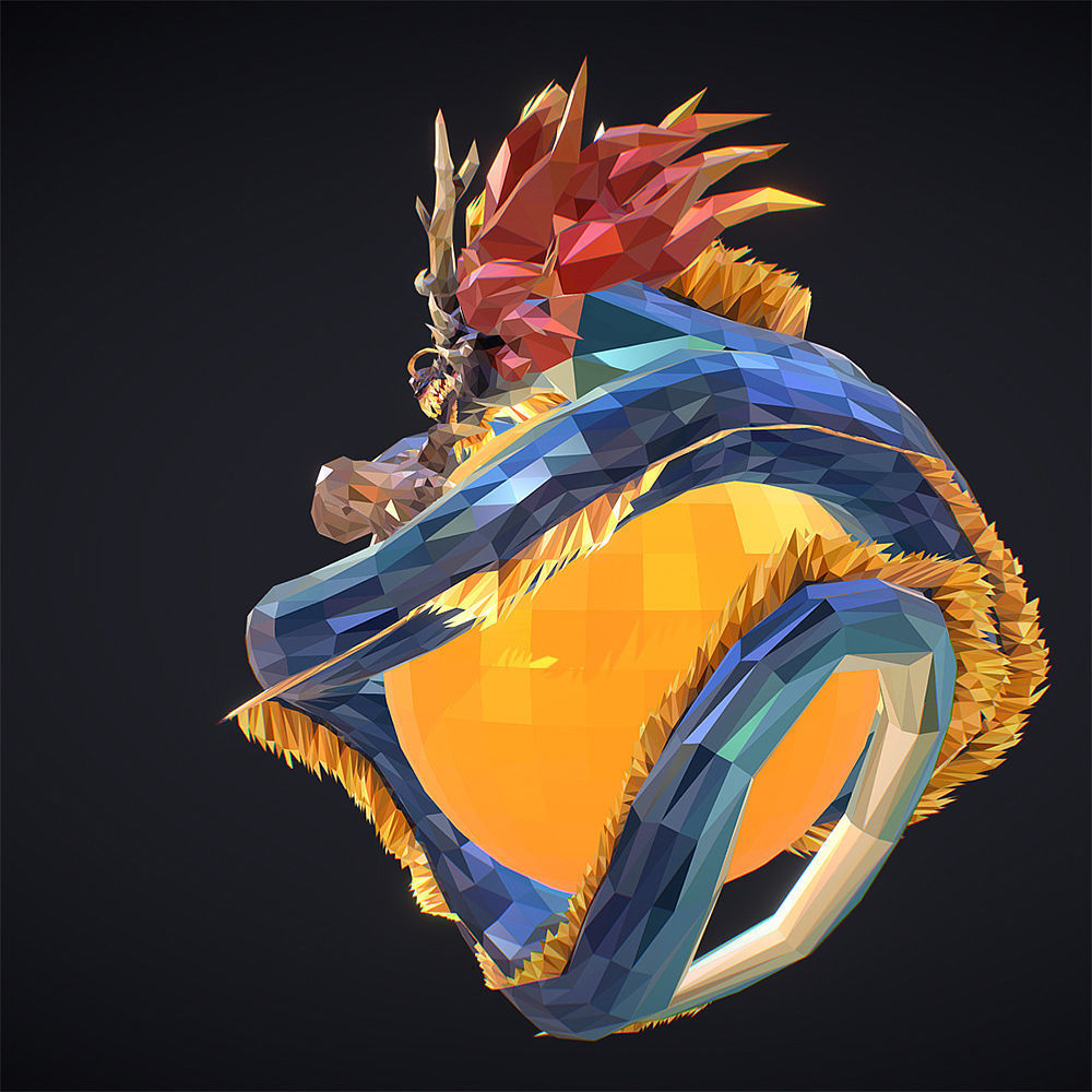 Blue Dragon Low Polygon Art Low-poly 3D model_5