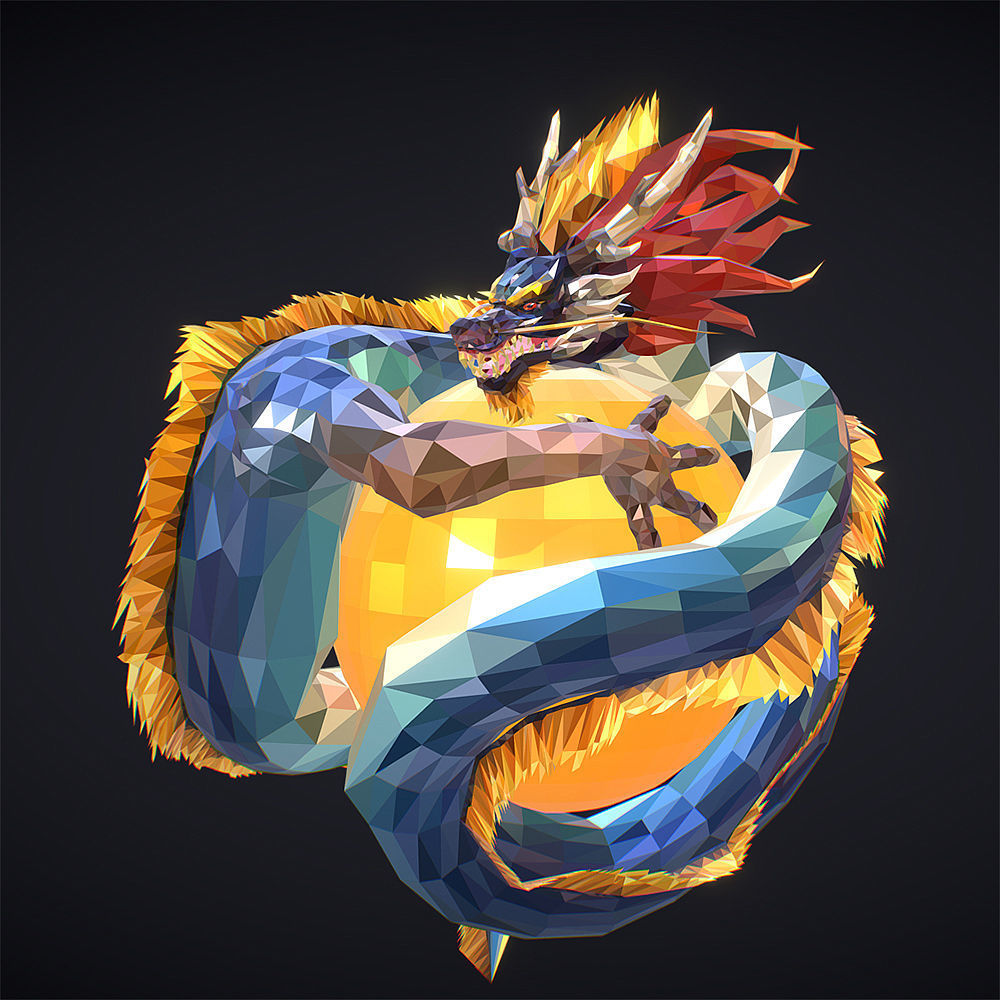 Blue Dragon Low Polygon Art Low-poly 3D model_1