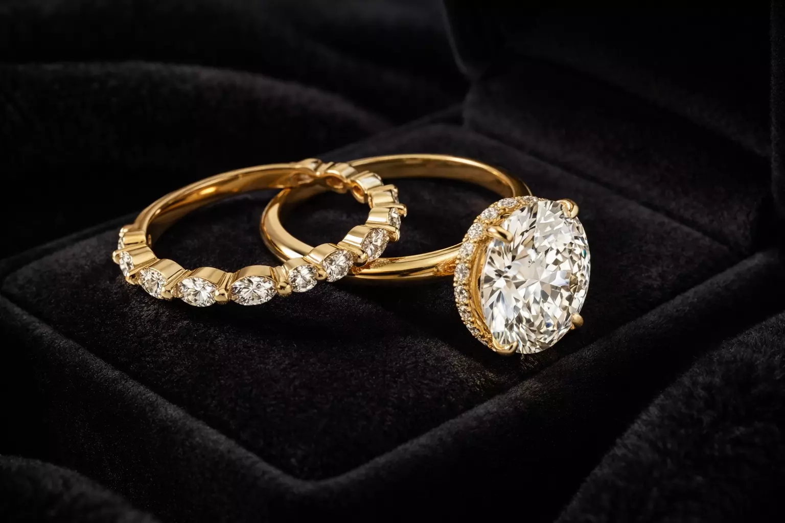 Oval Engagement Ring Set with Hidden Halo and Eternity Band 3D print model