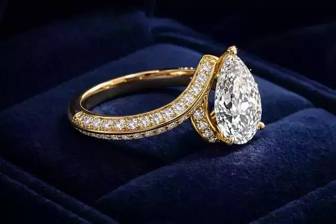 Pear Diamond Bypass Engagement Ring 14k Yellow Gold STL 3D print model