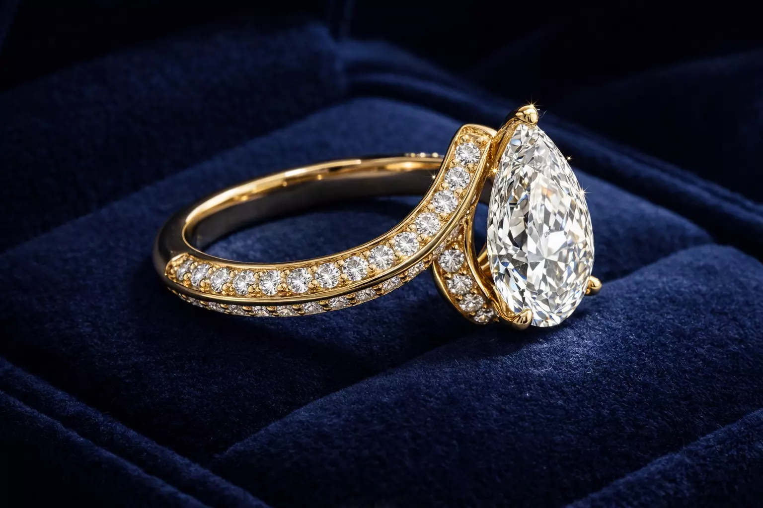 Pear Diamond Bypass Engagement Ring 14k Yellow Gold STL 3D print model