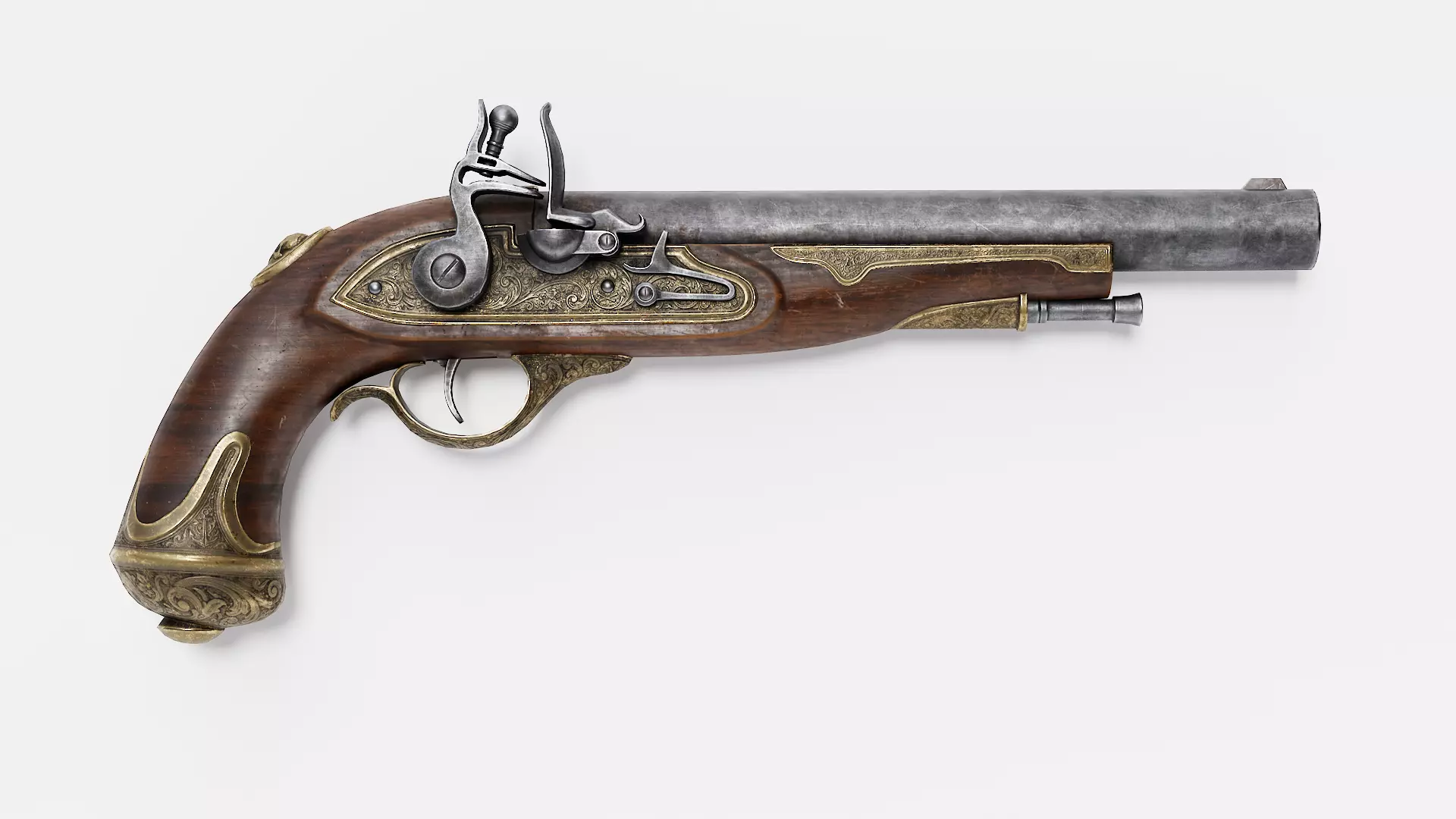 Flintlock Pirate Pistol Low-poly 3D model