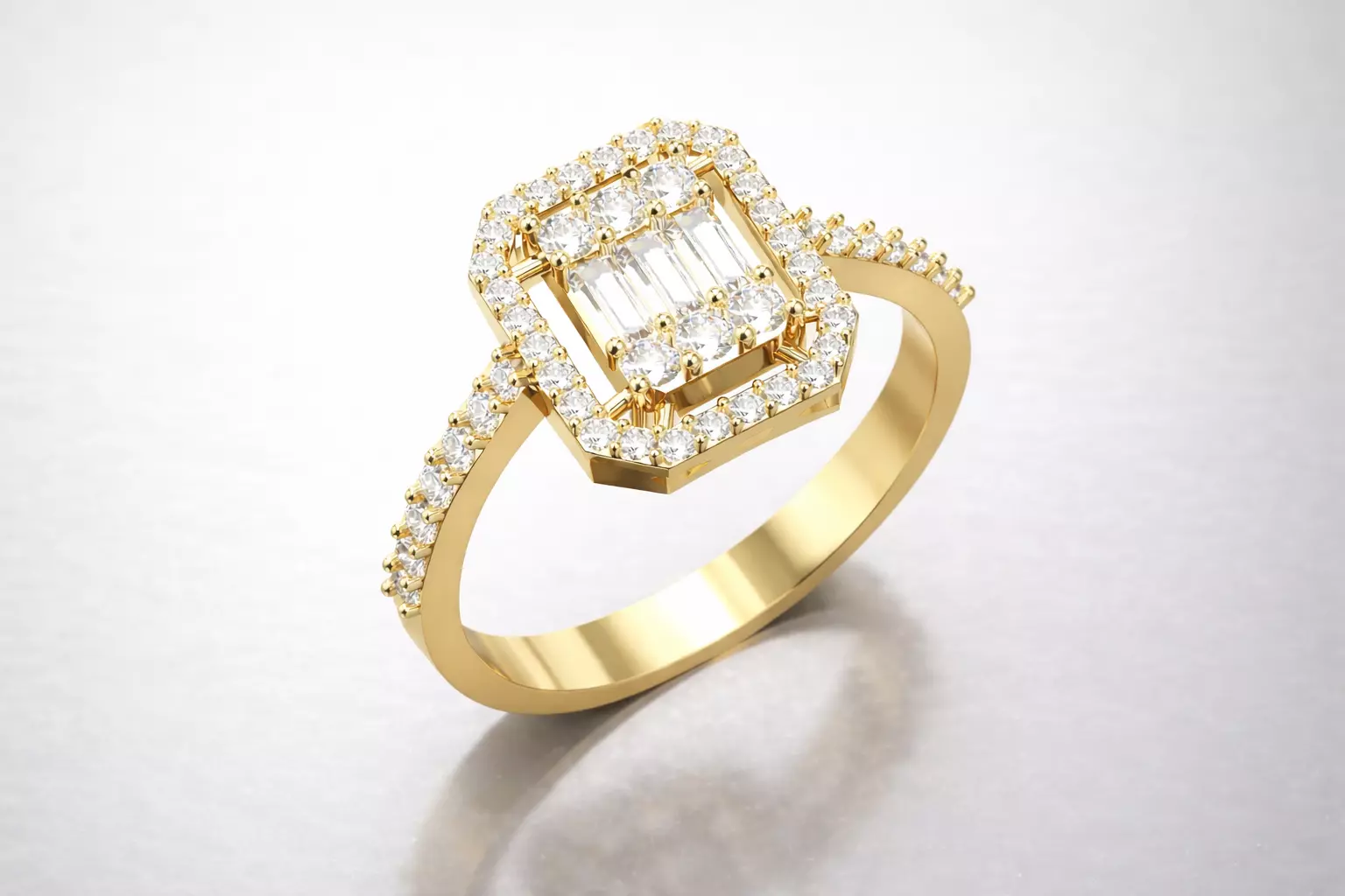 Baguette engagement ring 3D model 3D print model