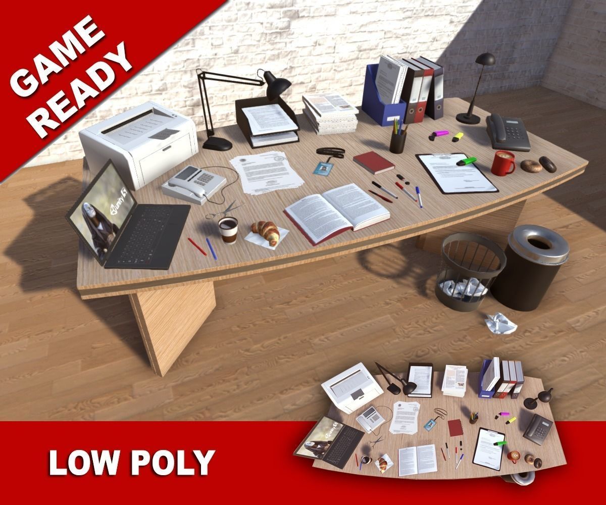 Office Props Pack Low-poly 3D model_0