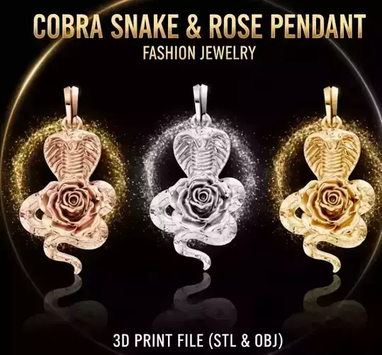 Cobra and Rose Pendant  Gothic Serpent Jewelry 3D Print Model