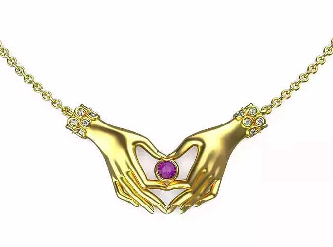 Elegant Hands Holding a Gemstone - Art Necklace 