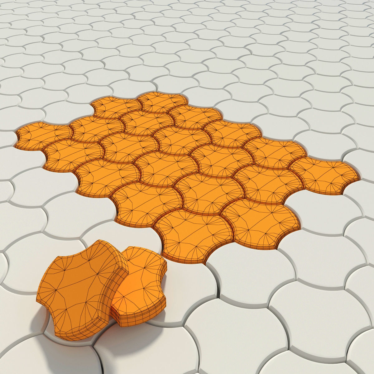 Paving stone threetoed 3D model_2