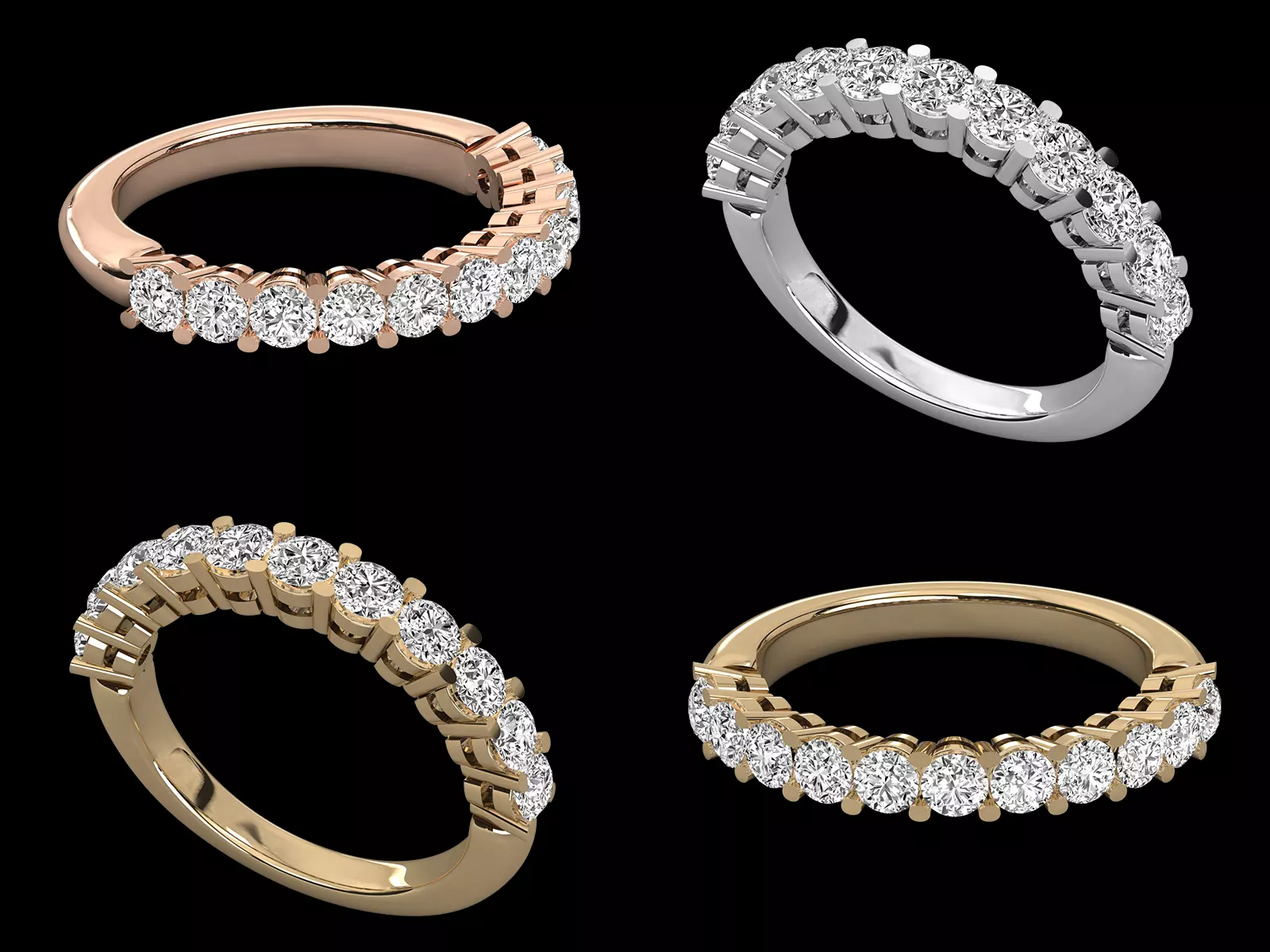 Shared Prong Round Diamond Eternity Band Ring CAD Design 3D print model