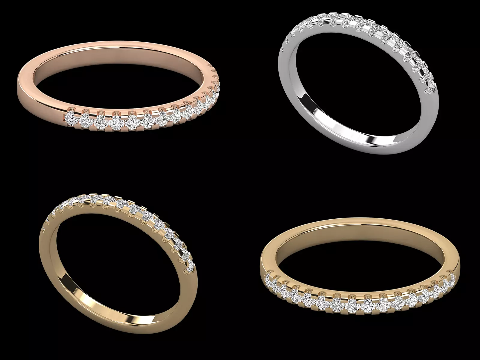 Round Diamond Micro Prong Band Ring CAD Design Collection 3D print model