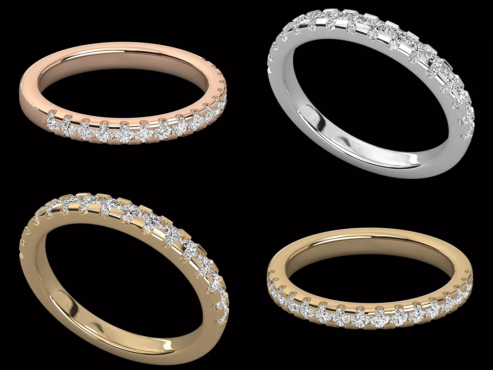 Round Diamond Micro Prong Half Eternity Band Ring CAD 3D print model