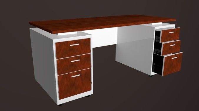 Modern Office Desk Oak Low-poly 3D model
