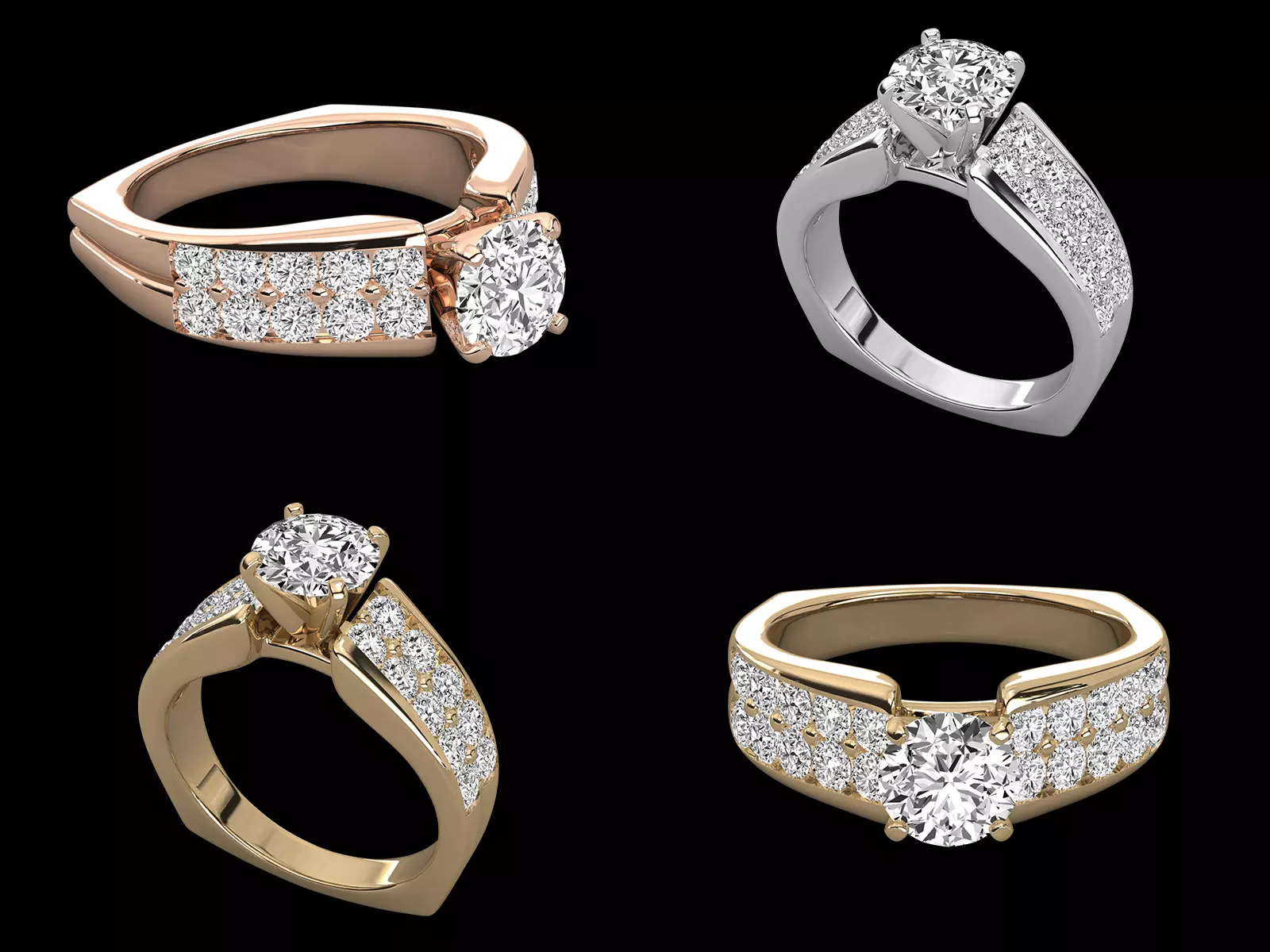 Solitaire Pave Diamond Engagement Ring Luxury CAD Design 3D print model