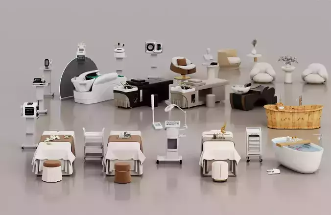 Luxury Spa Beauty Salon Equipment Collection Low-poly 3D model