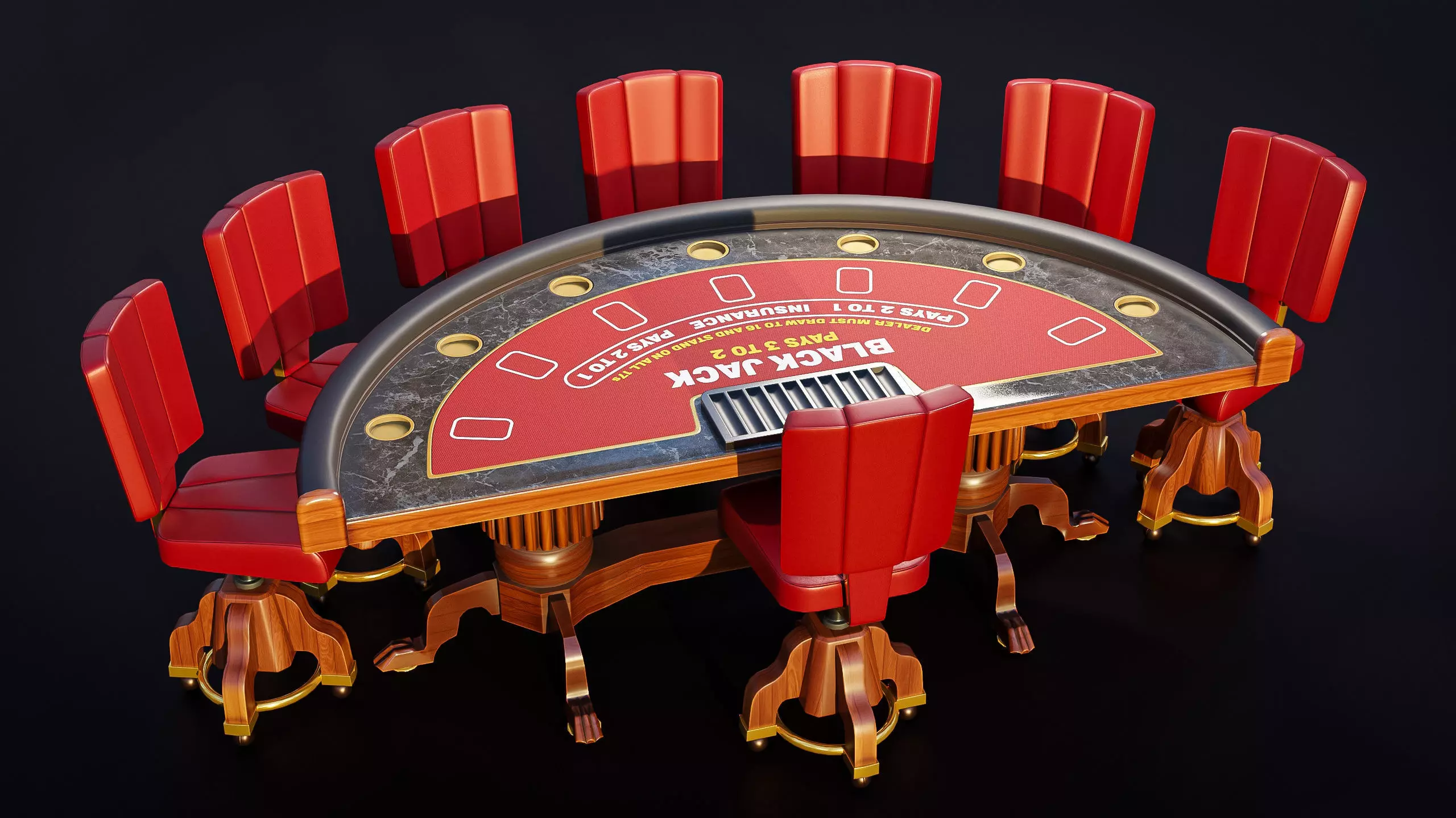 Blackjack Table with Chair - Classic Casino Low-poly 3D model