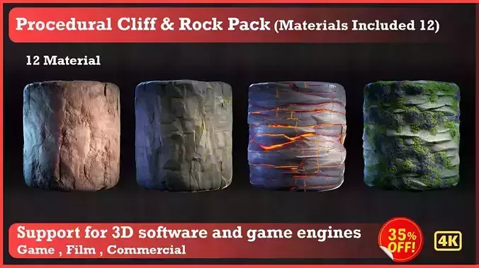 Procedural Cliff - Rock Materials Pack - 12 Materials Texture