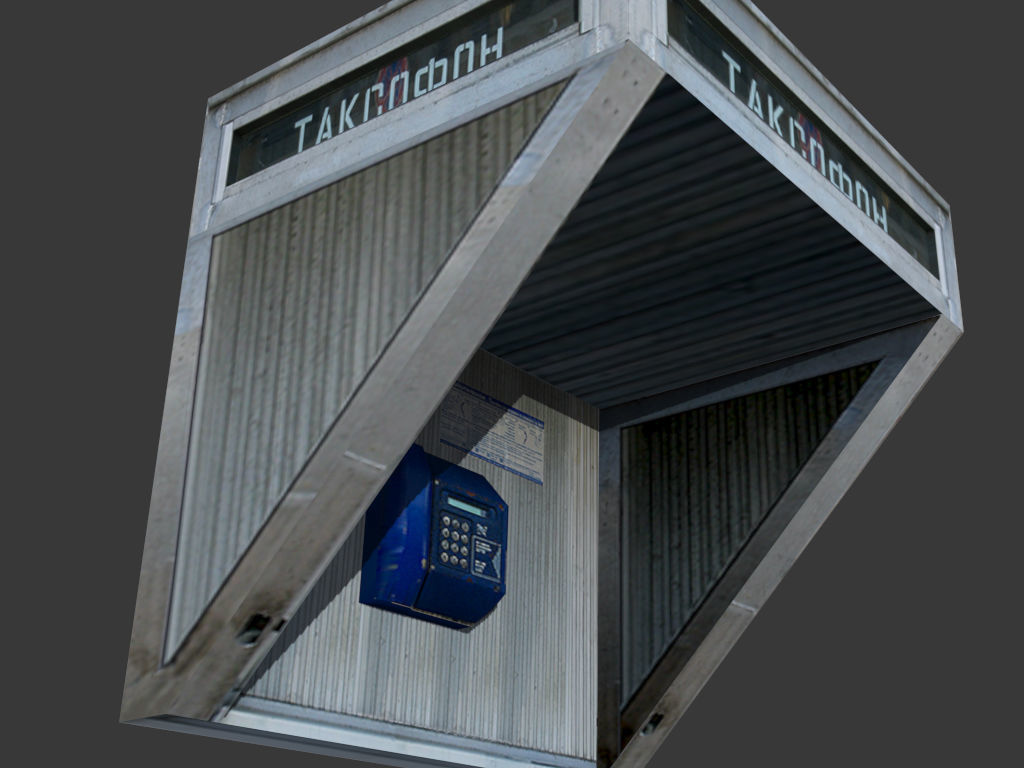 Taxafon telephone booth with phone Low-poly 3D model_1