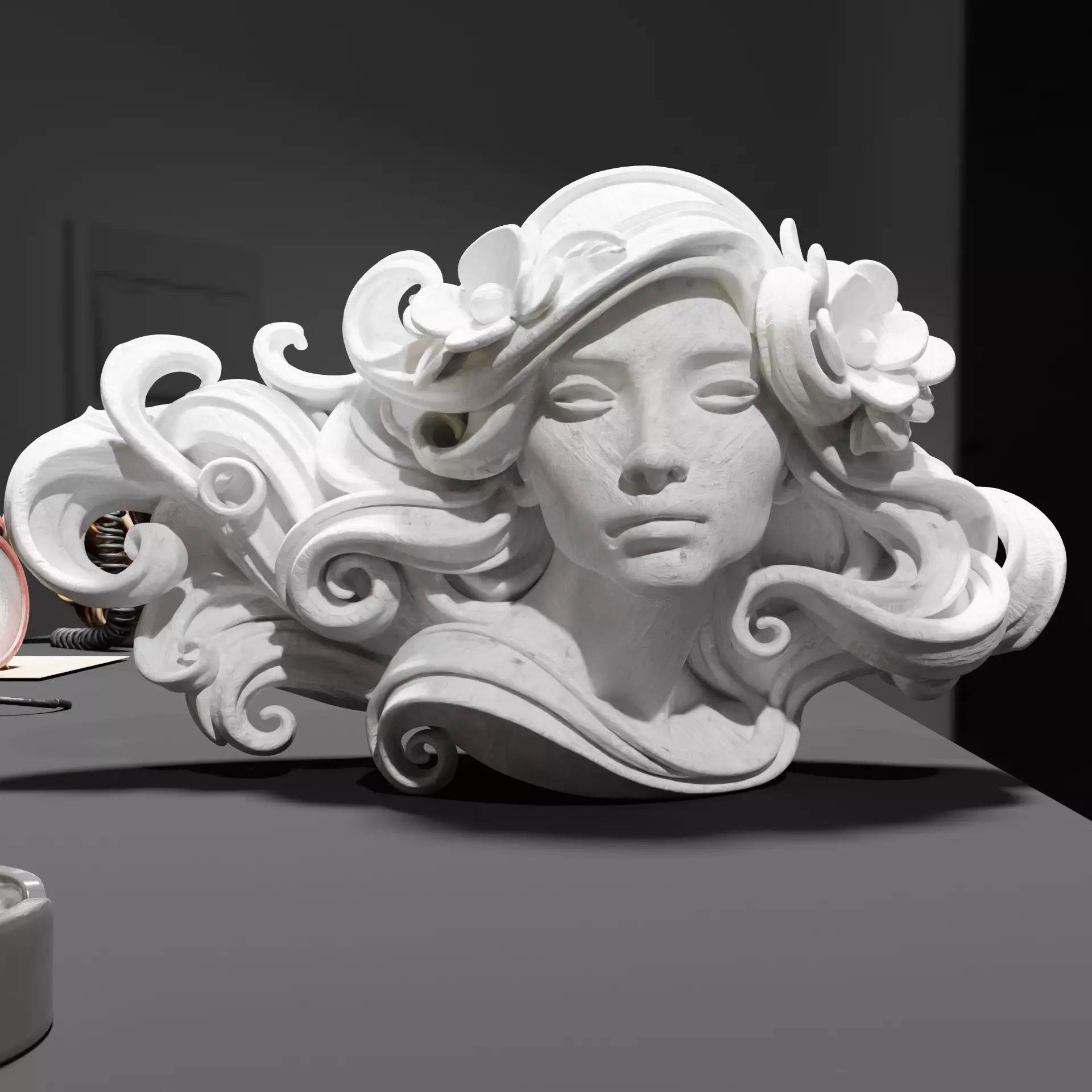 Elegant Floral Woman Bust Artistic Female Decorative Statue 3D print model