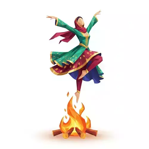Persian Woman Fire Jump Nowruz Festival 3D