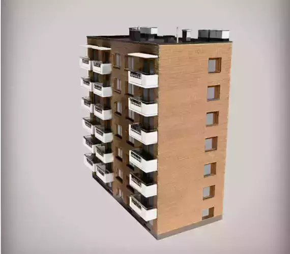 Modern Residential Apartment Building  Urban Architecture  Low-poly 3D model 3