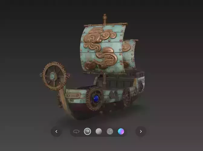 Stylized Steampunk Airship Galleon High Poly Fantasy Ship Low-poly 3D model