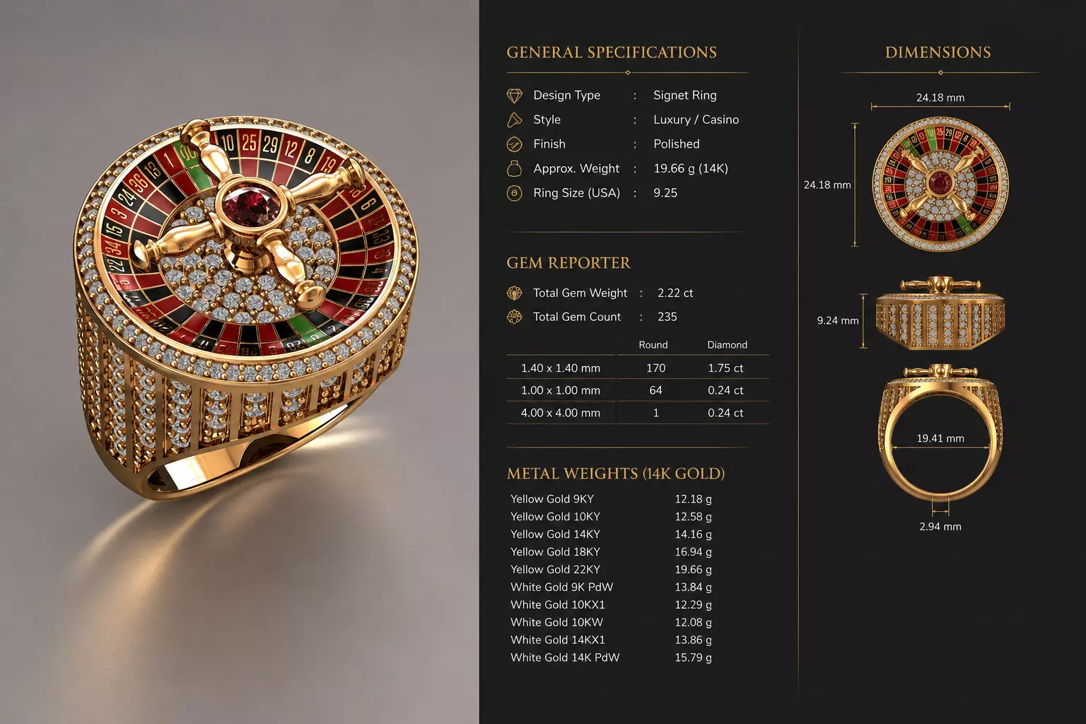 Luxury Roulette Ring Model Gold Diamond Casino Jewelry STL 3DM 3D print model