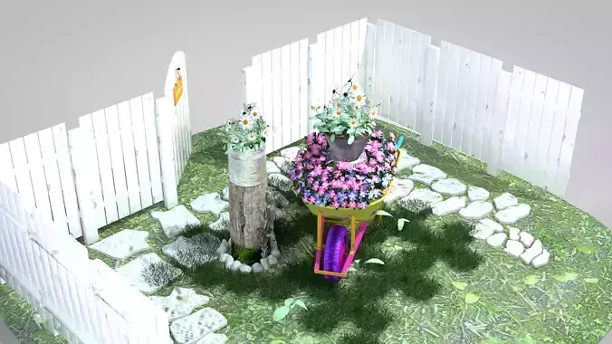 Garden Wheelbarrow Flower 3D model 6