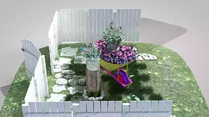Garden Wheelbarrow Flower 3D model 7