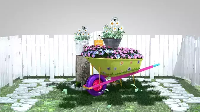 Garden Wheelbarrow Flower 3D model