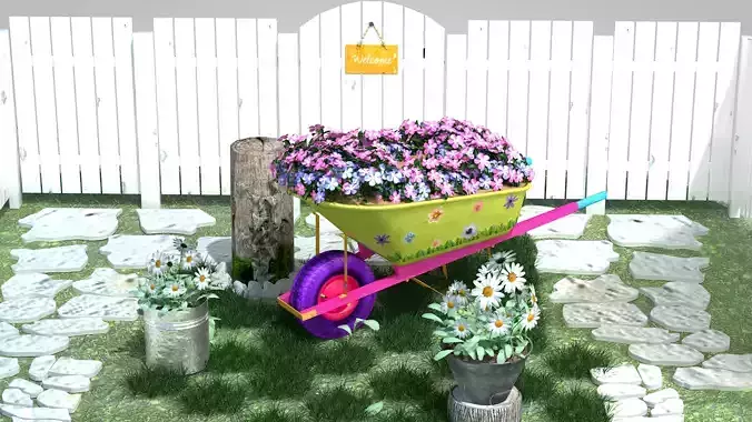 Garden Wheelbarrow Flower 3D model 2