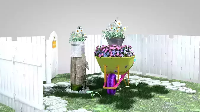Garden Wheelbarrow Flower 3D model 5