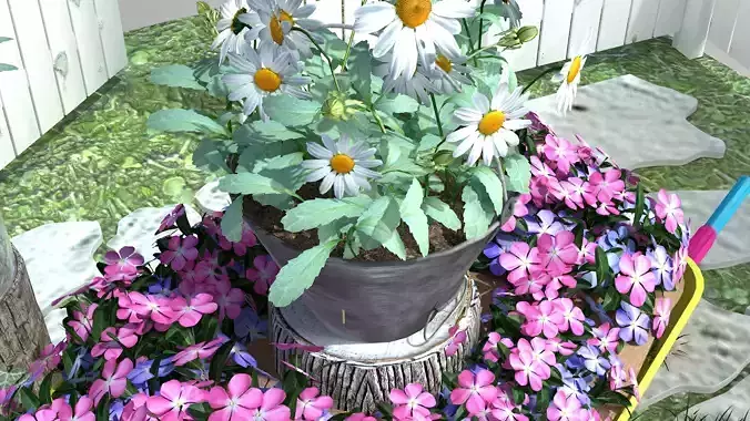 Garden Wheelbarrow Flower 3D model 3